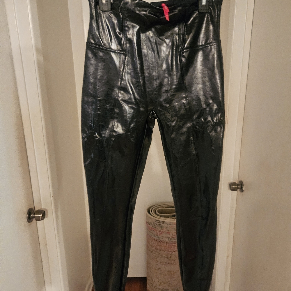 SPANX Shiny Black Leather Pants